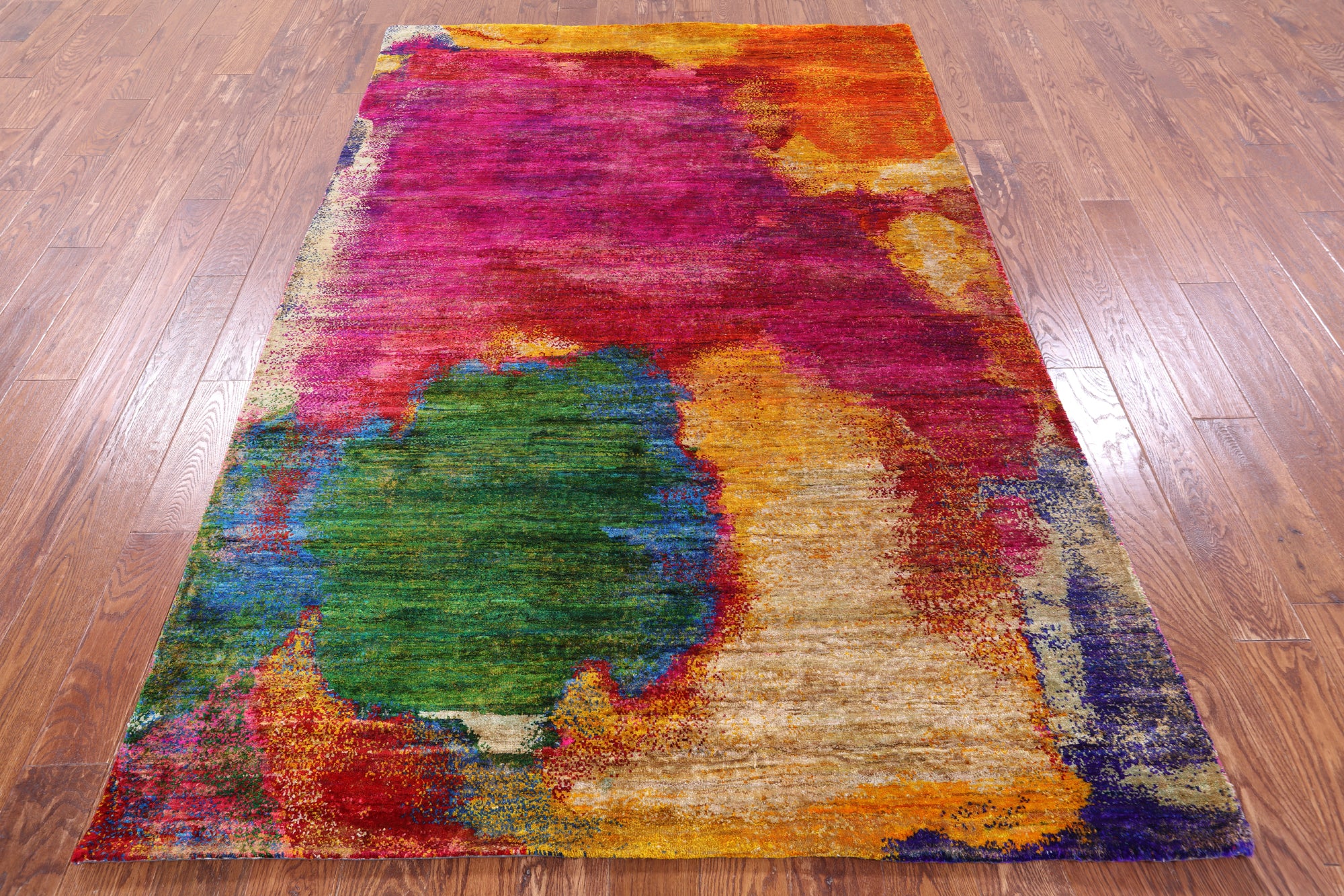Abstract Modern Hand Knotted 100% Silk Rug - 5' 5" X 8' 2" - Golden Nile