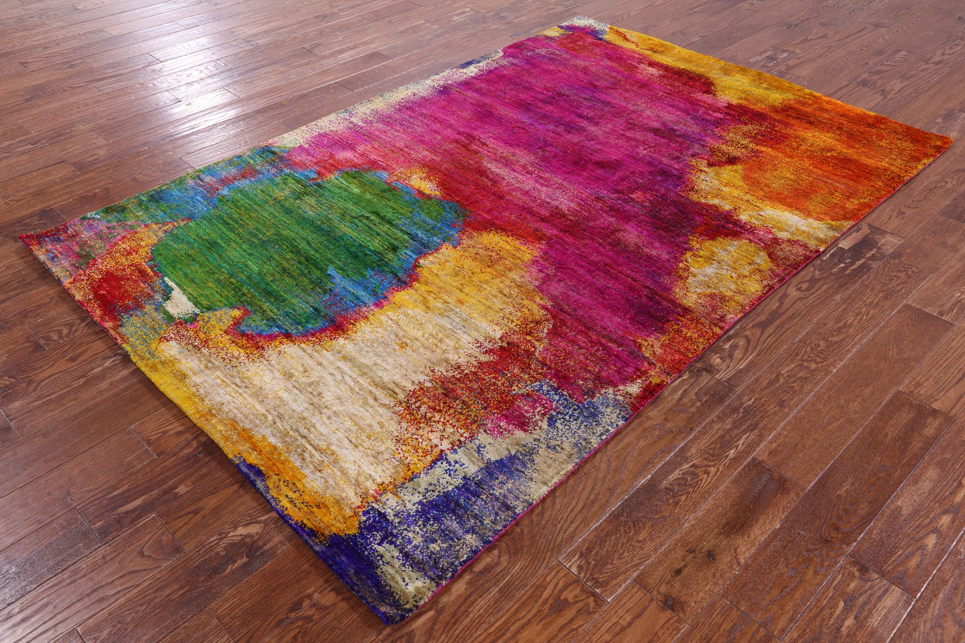 Abstract Modern Hand Knotted 100% Silk Rug - 5' 5" X 8' 2" - Golden Nile