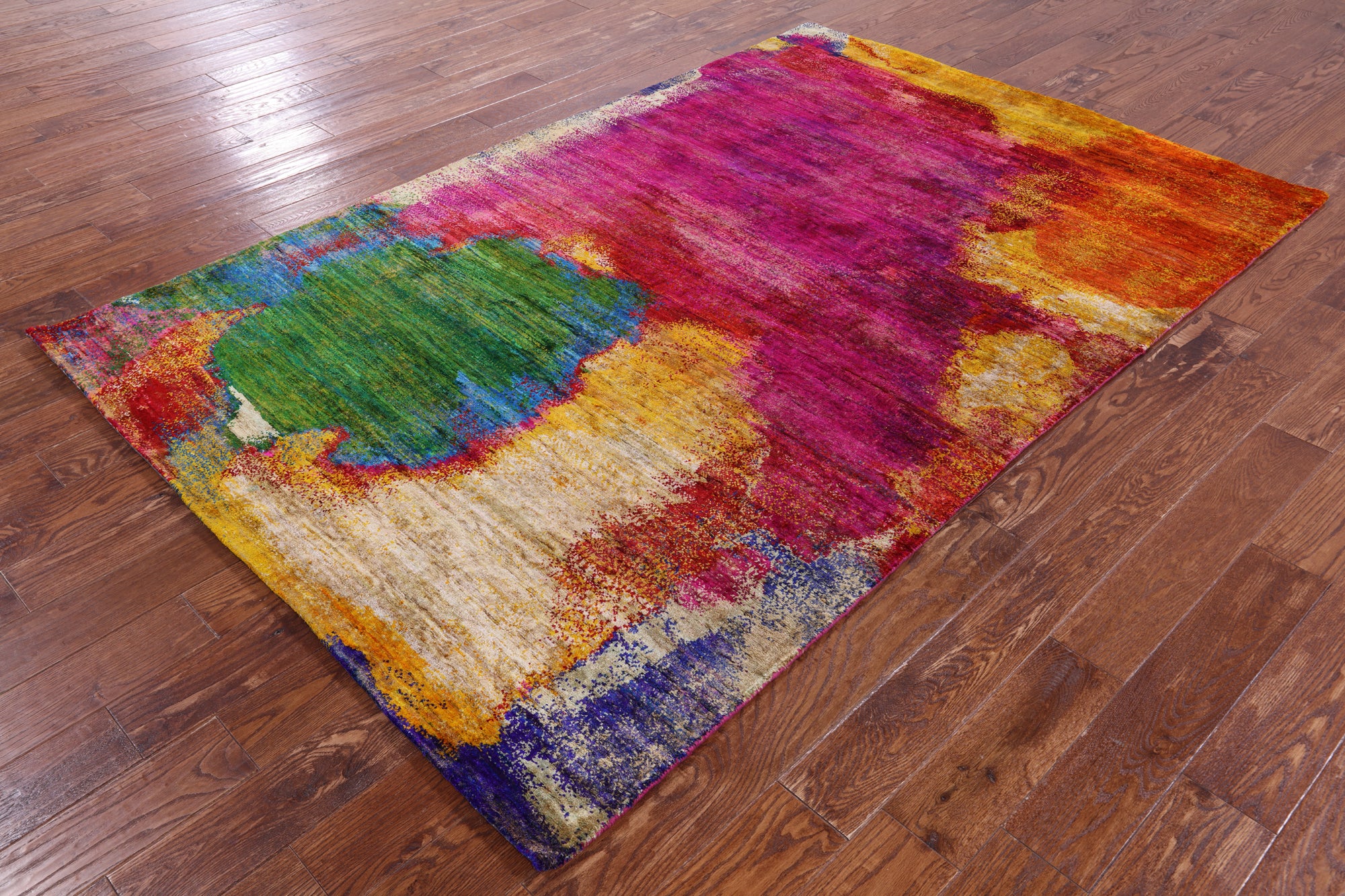 Abstract Modern Hand Knotted 100% Silk Rug - 5' 5" X 8' 2" - Golden Nile