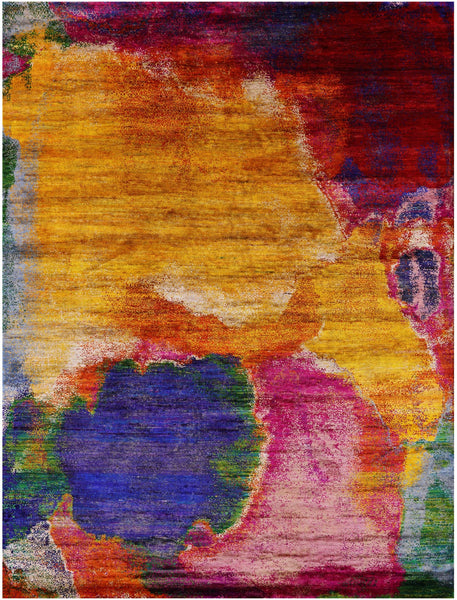 Abstract Modern Hand Knotted Silk Rug - 5' 7" X 7' 7" - Golden Nile