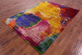 Abstract Modern Hand Knotted Silk Rug - 5' 7" X 7' 7" - Golden Nile