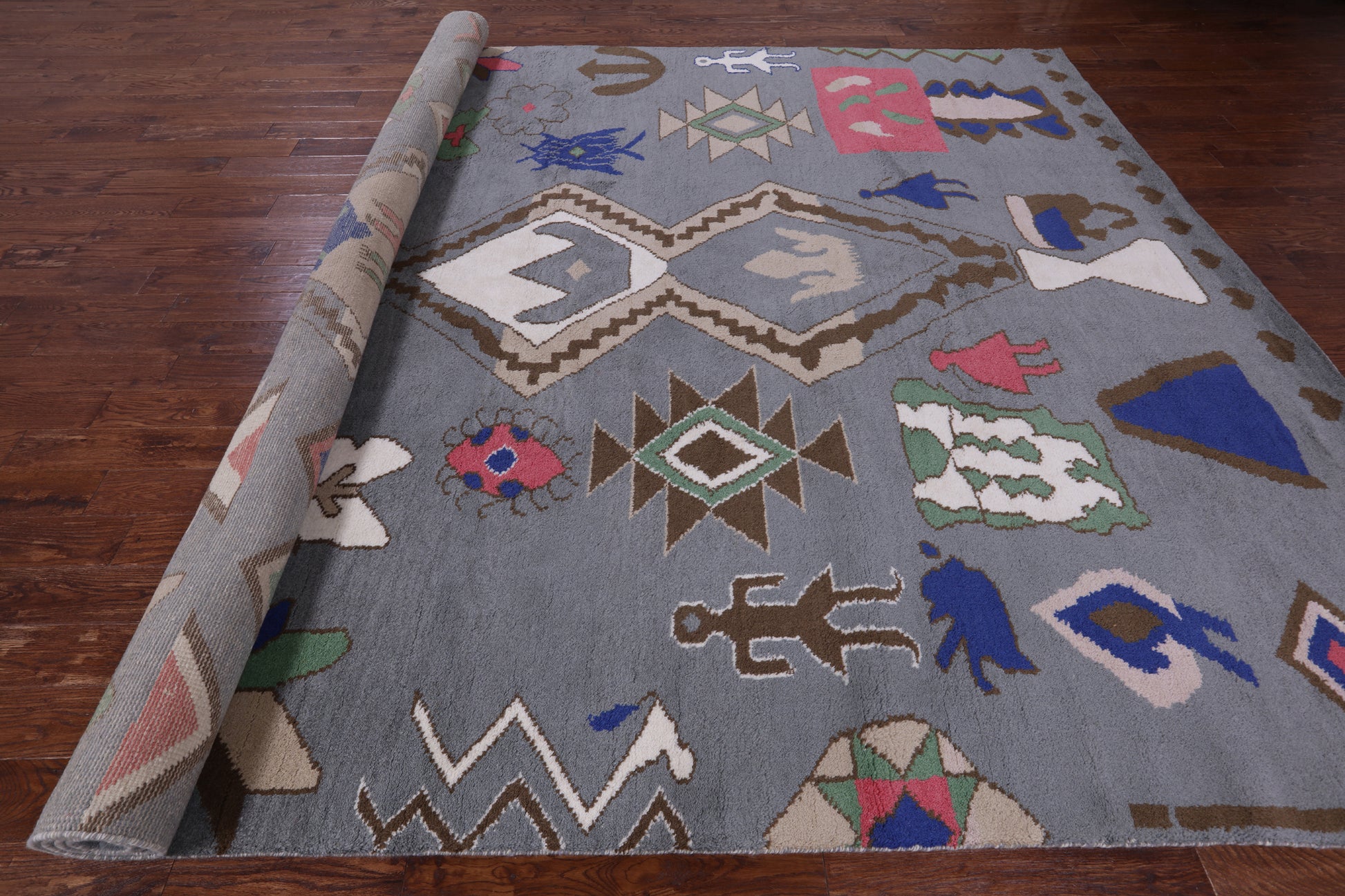 Grey Tribal Moroccan Hand Knotted Wool Rug - 10' 2" X 14' 1" - Golden Nile