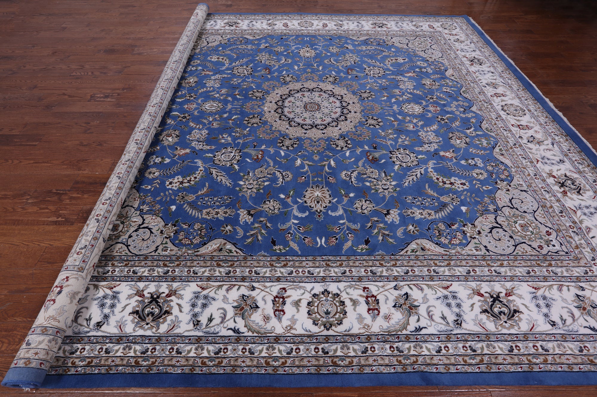 Persian Nain 9x12 Blue Wool and Silk Area Rug - 2021 RugSimple