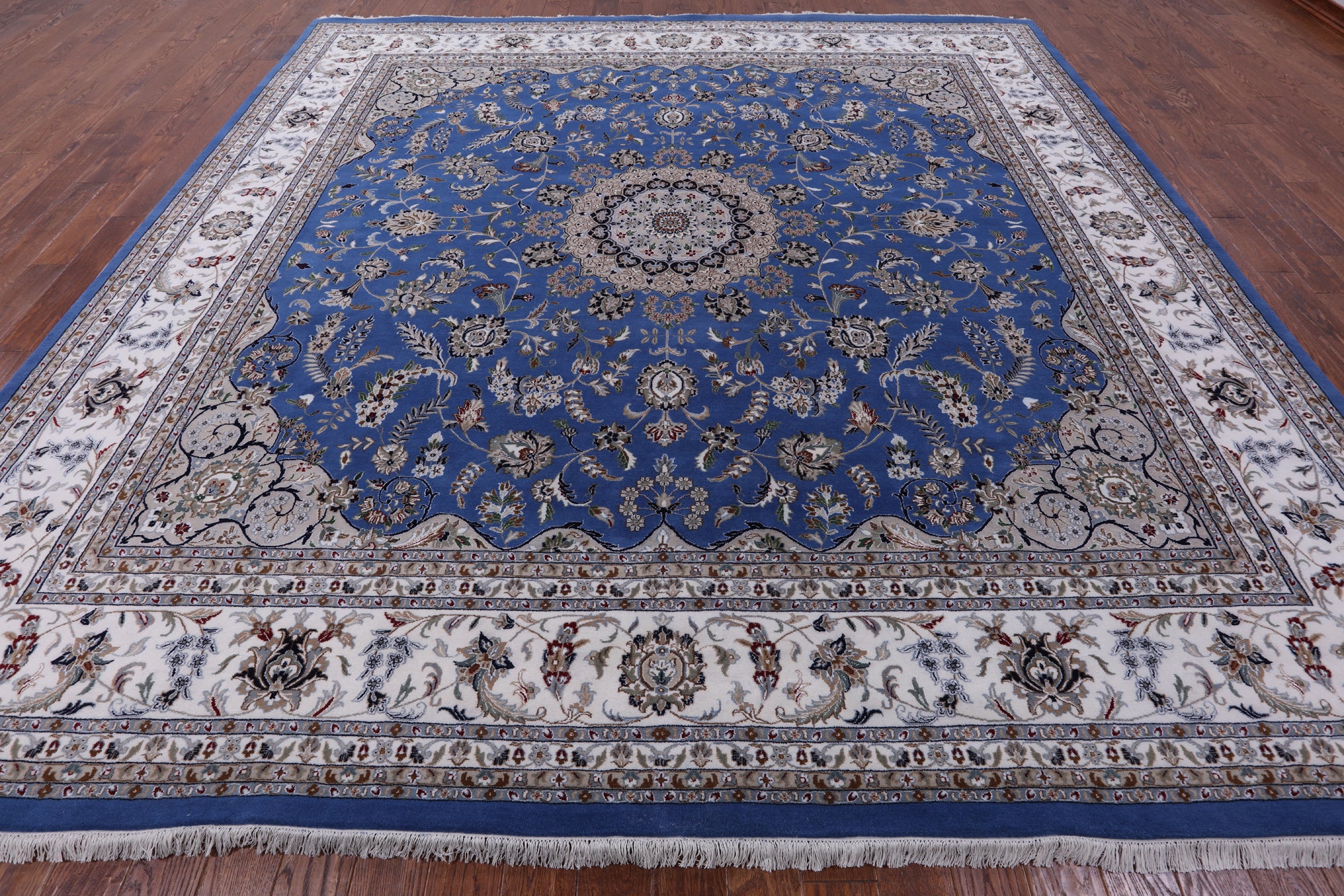 Persian Nain Blue Rectangle 3x4 ft Wool and Silk Carpet 74801