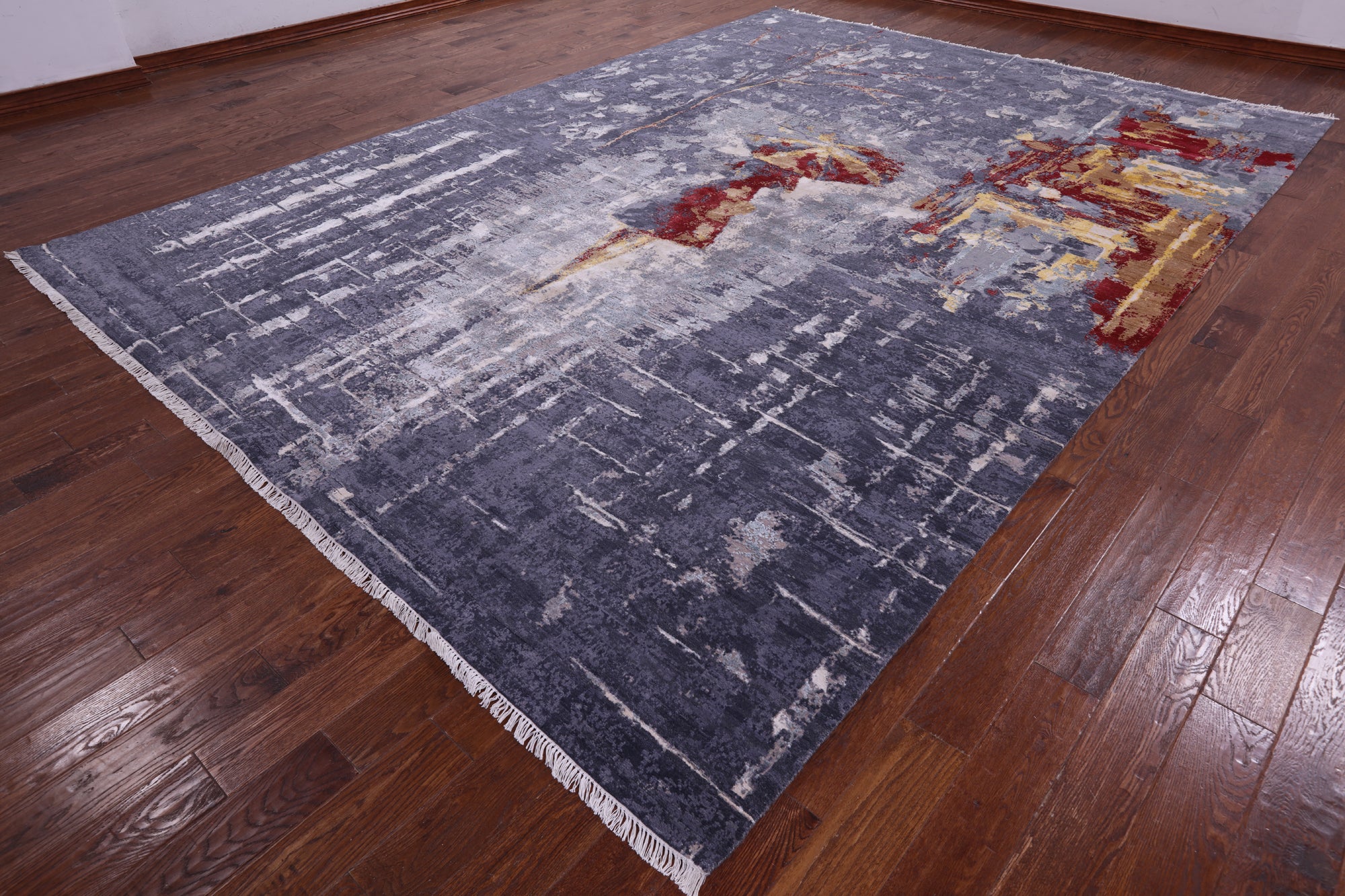 Woman Under The Rain Contemporary Hand Knotted Wool & Silk Rug - 9' 11" X 13' 10" - Golden Nile