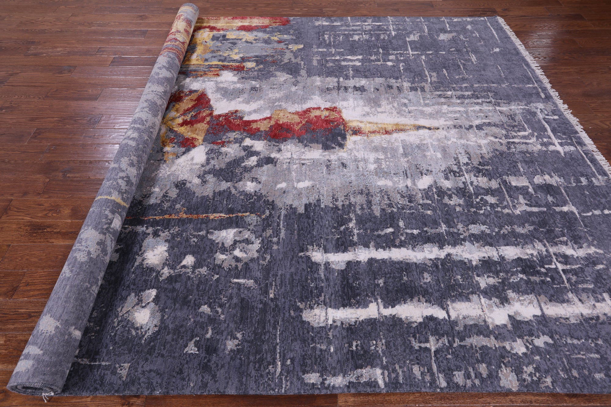 Woman Under The Rain Contemporary Hand Knotted Wool & Silk Rug - 8' 11" X 12' 1" - Golden Nile