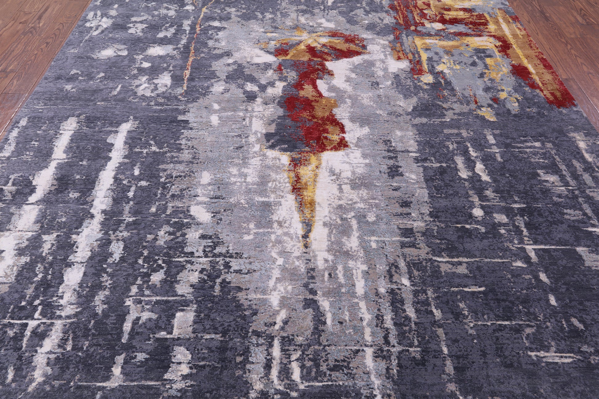 Woman Under The Rain Contemporary Hand Knotted Wool & Silk Rug - 8' 11" X 12' 1" - Golden Nile