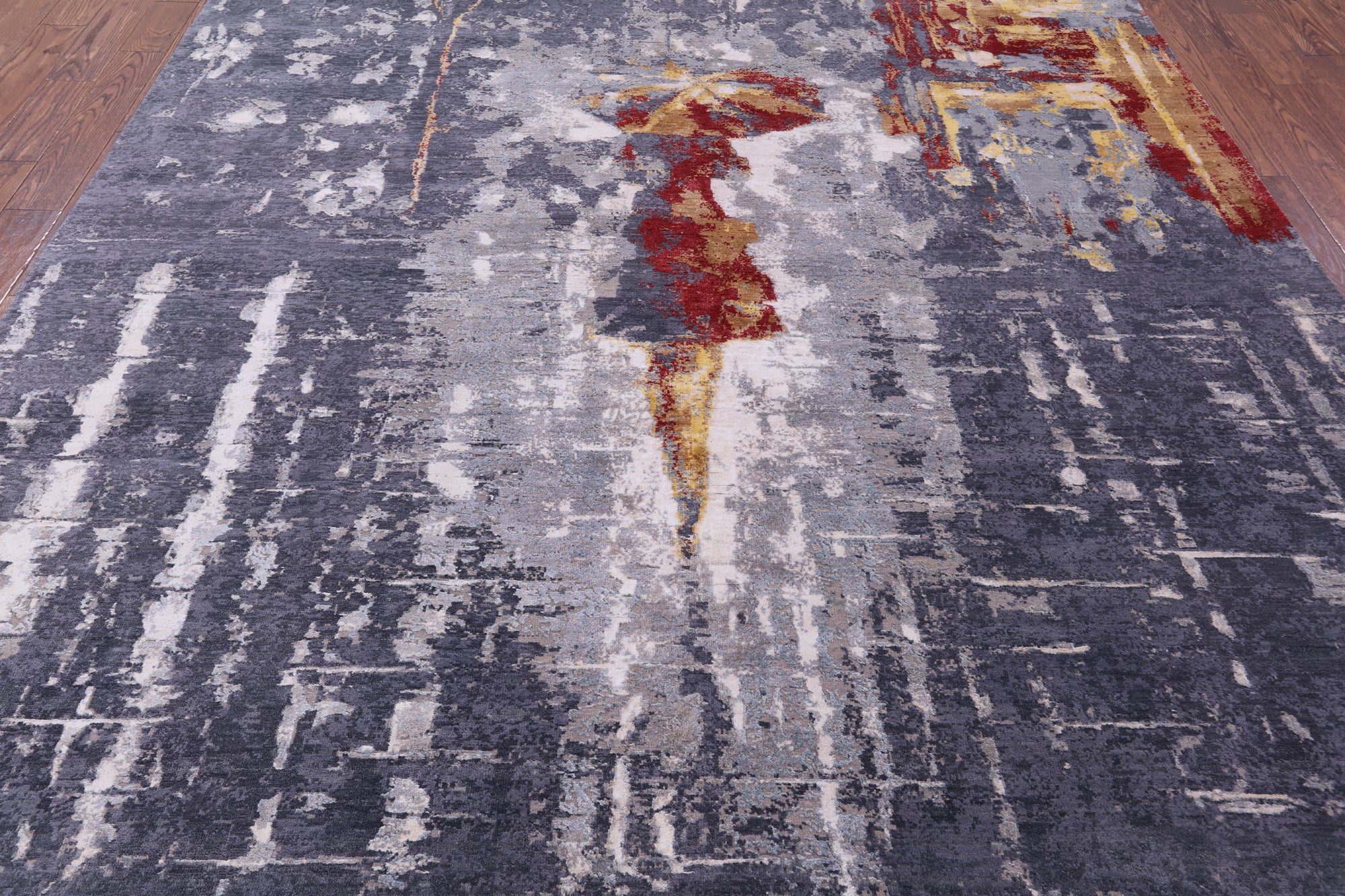 Woman Under The Rain Contemporary Hand Knotted Wool & Silk Rug - 8' 11" X 12' 1" - Golden Nile