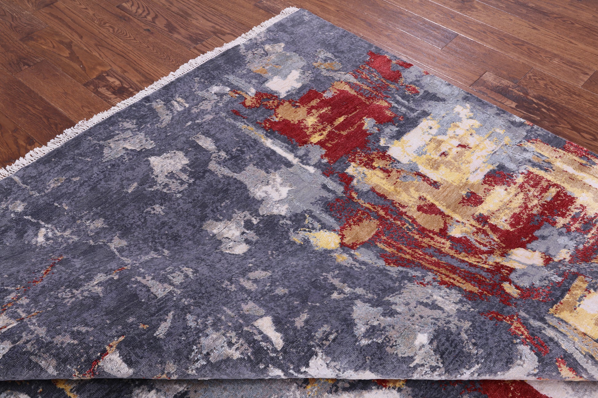 Woman Under The Rain Contemporary Hand Knotted Wool & Silk Rug - 8' 11" X 12' 1" - Golden Nile