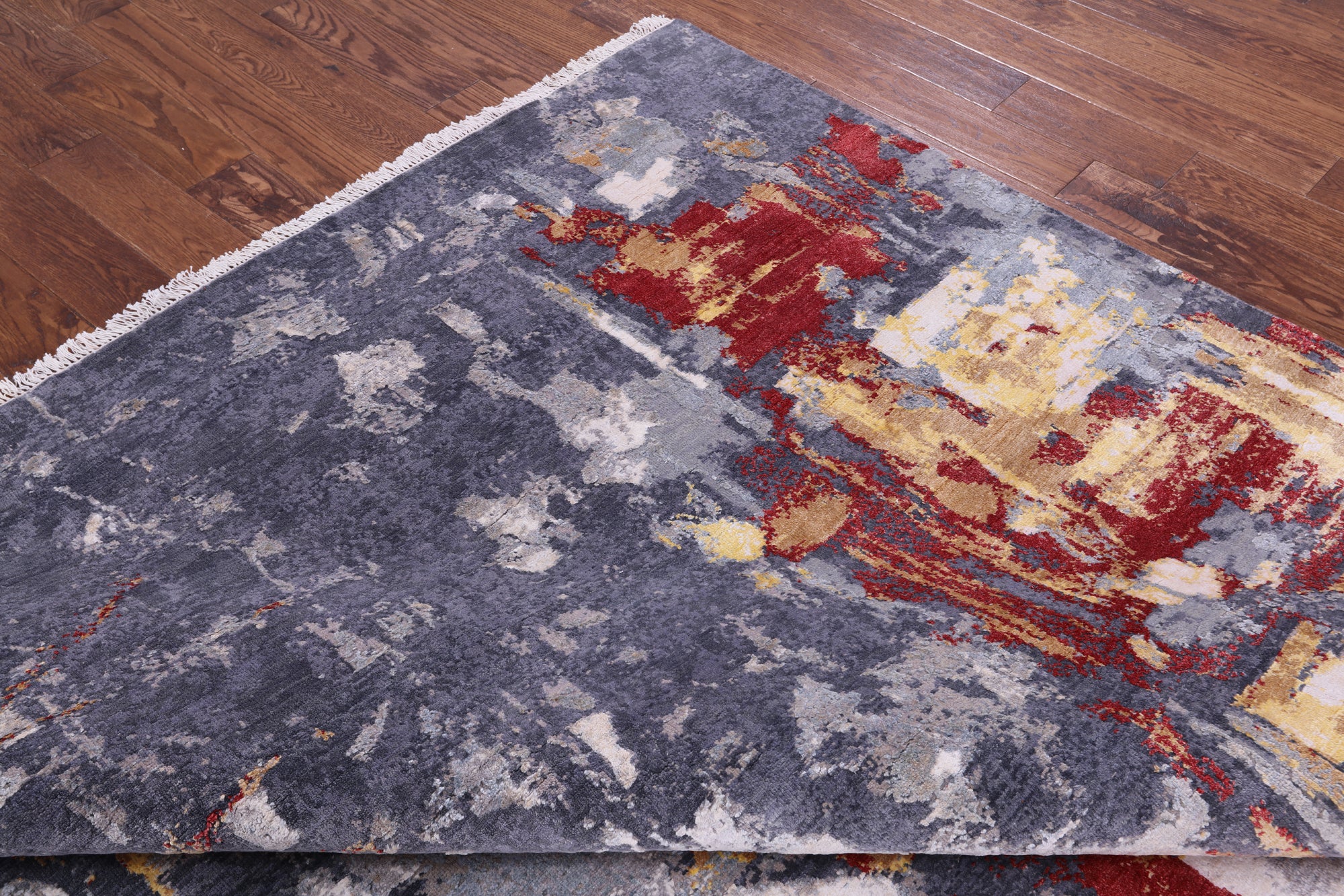 Woman Under The Rain Contemporary Hand Knotted Wool & Silk Rug - 8' 11" X 12' 1" - Golden Nile