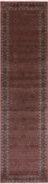 Red Persian Hill Herati Hand Knotted Wool Runner Rug - 3' 11" X 16' 2" - Golden Nile