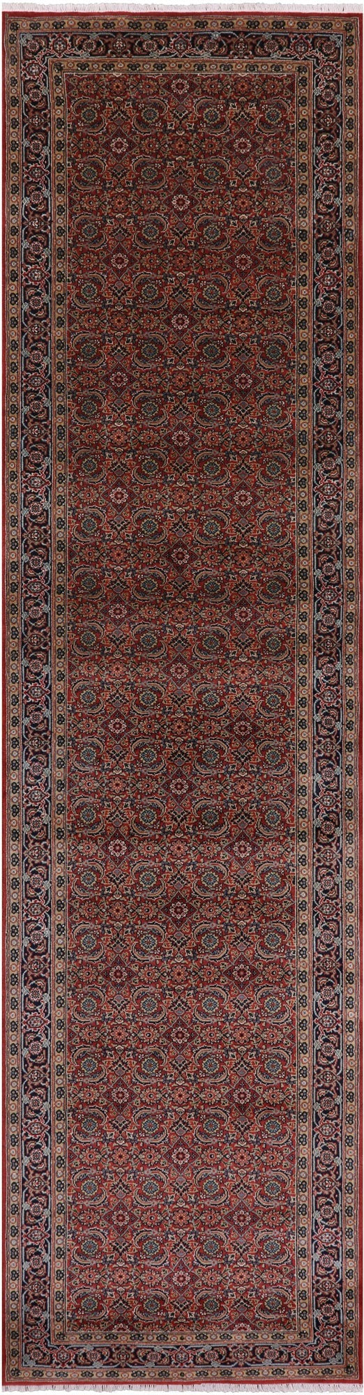 Red Persian Hill Herati Hand Knotted Wool Runner Rug - 3' 11" X 16' 2" - Golden Nile