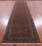 Red Persian Hill Herati Hand Knotted Wool Runner Rug - 3' 11" X 16' 2" - Golden Nile