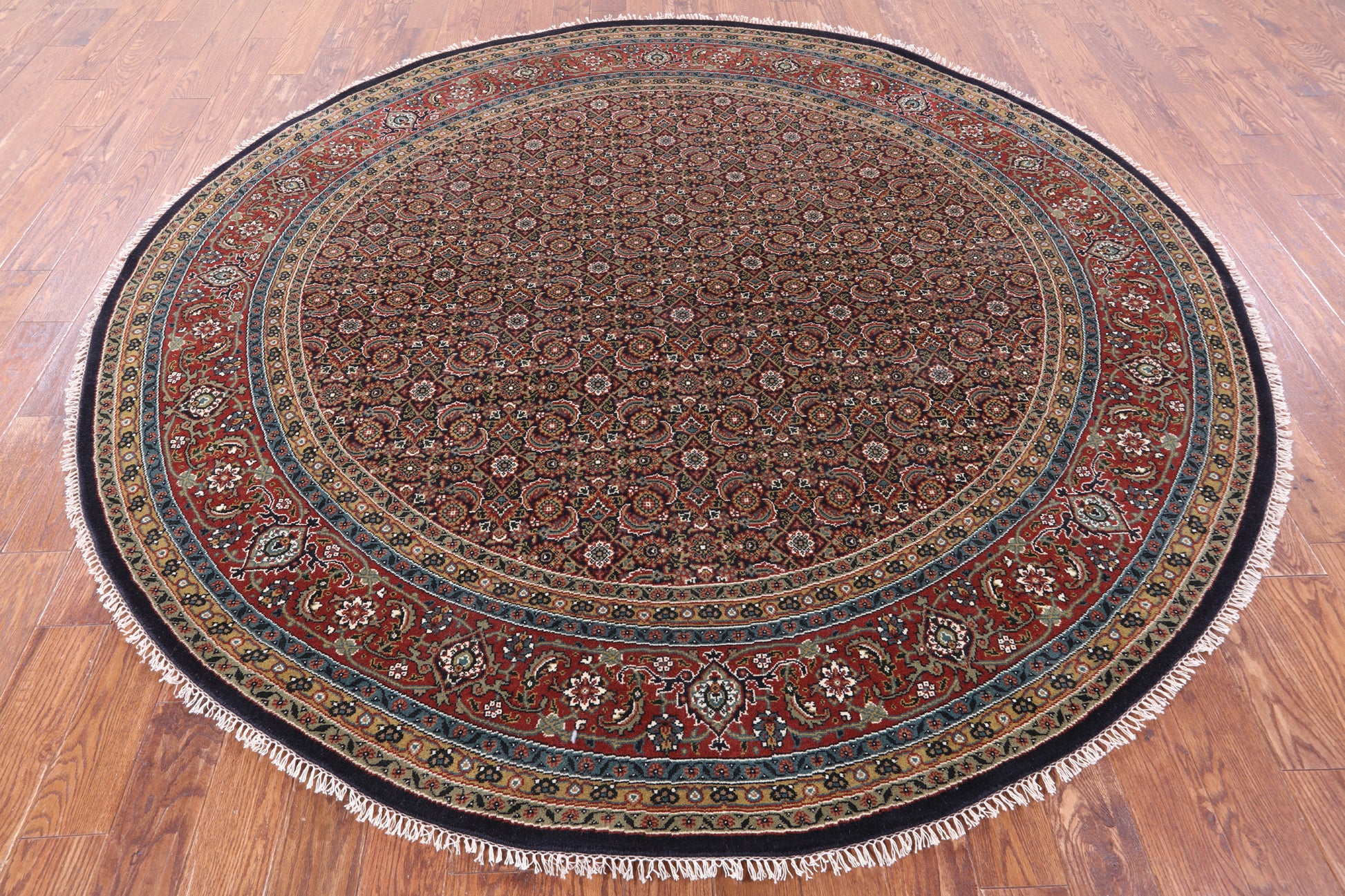 Round Persian Hill Herati Handmade Wool Rug - 8' 11" X 8' 11" - Golden Nile