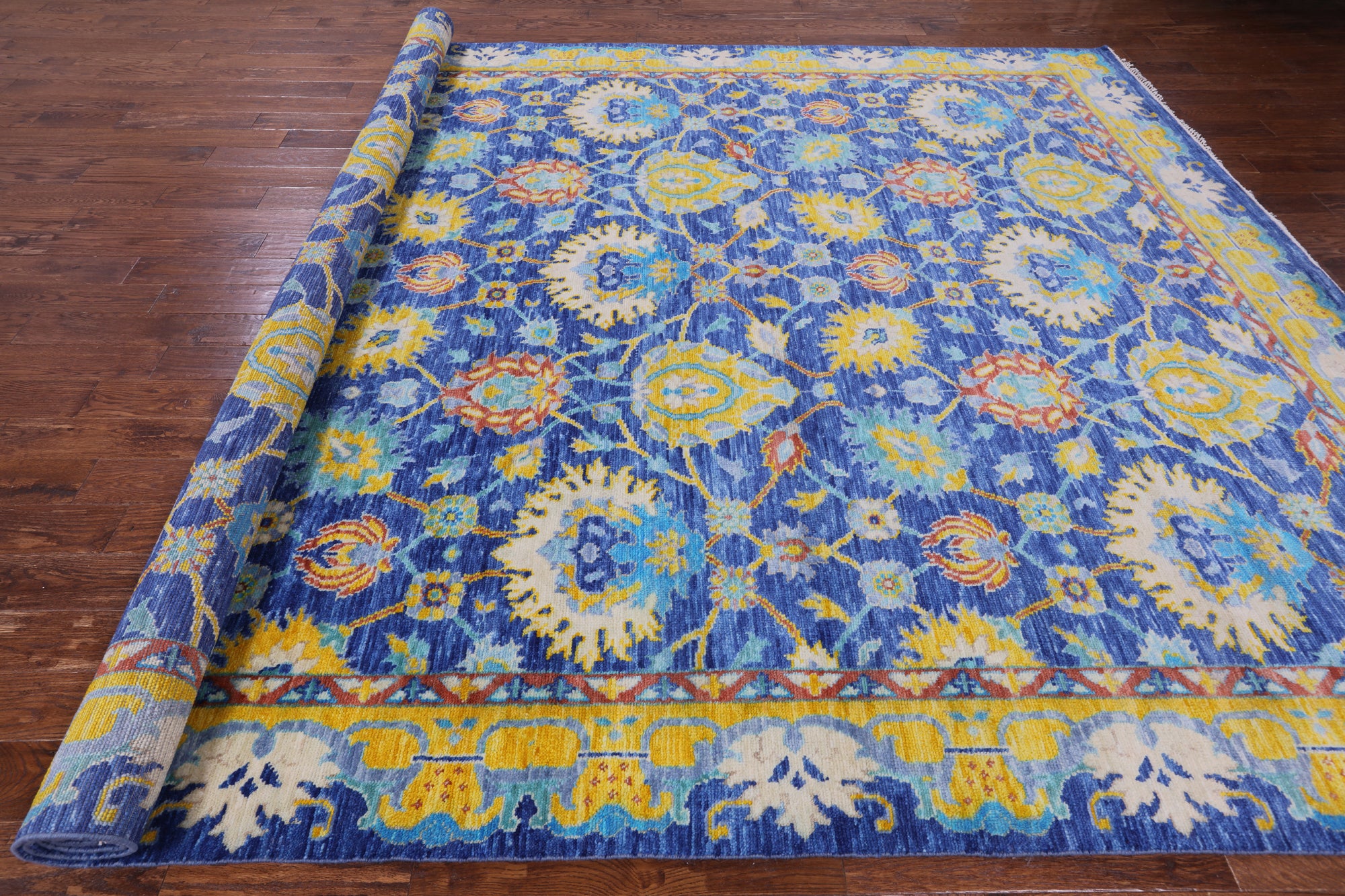 Blue Turkish Oushak Handmade Wool Rug - 10' 3" X 14' 1" - Golden Nile