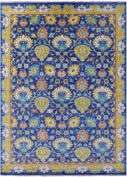 Blue Turkish Oushak Handmade Wool Rug - 10' 3" X 14' 1" - Golden Nile