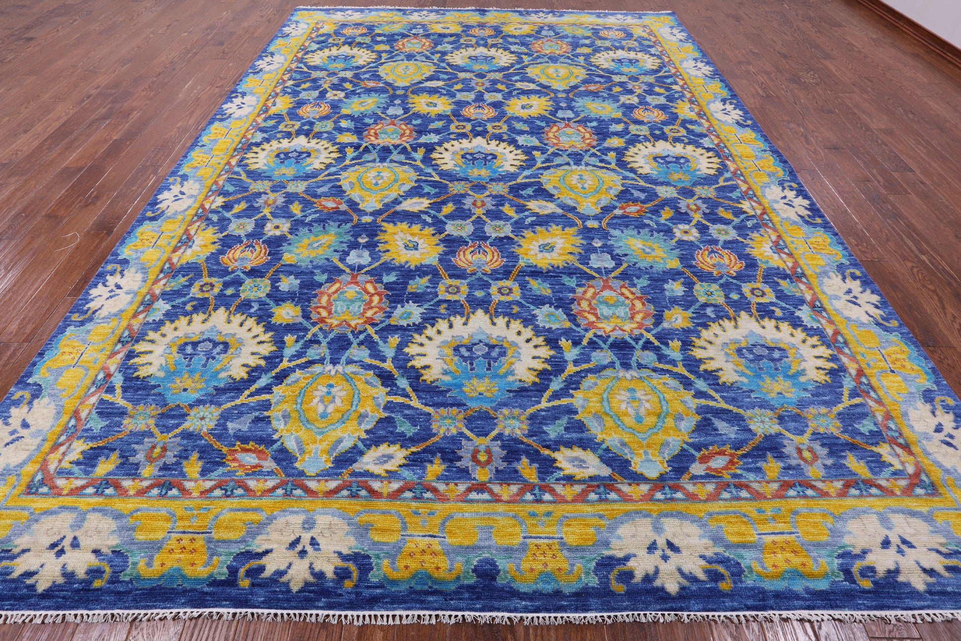 Blue Turkish Oushak Handmade Wool Rug - 10' 3" X 14' 1" - Golden Nile