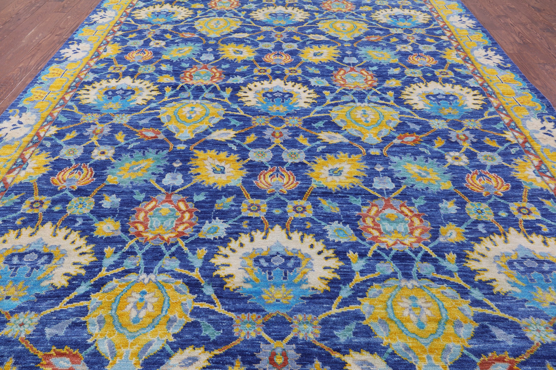Blue Turkish Oushak Handmade Wool Rug - 10' 3" X 14' 1" - Golden Nile