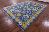 Blue Turkish Oushak Handmade Wool Rug - 10' 3" X 14' 1" - Golden Nile