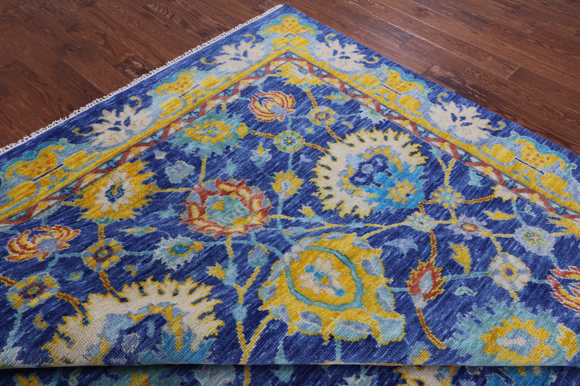 Blue Turkish Oushak Handmade Wool Rug - 10' 3" X 14' 1" - Golden Nile