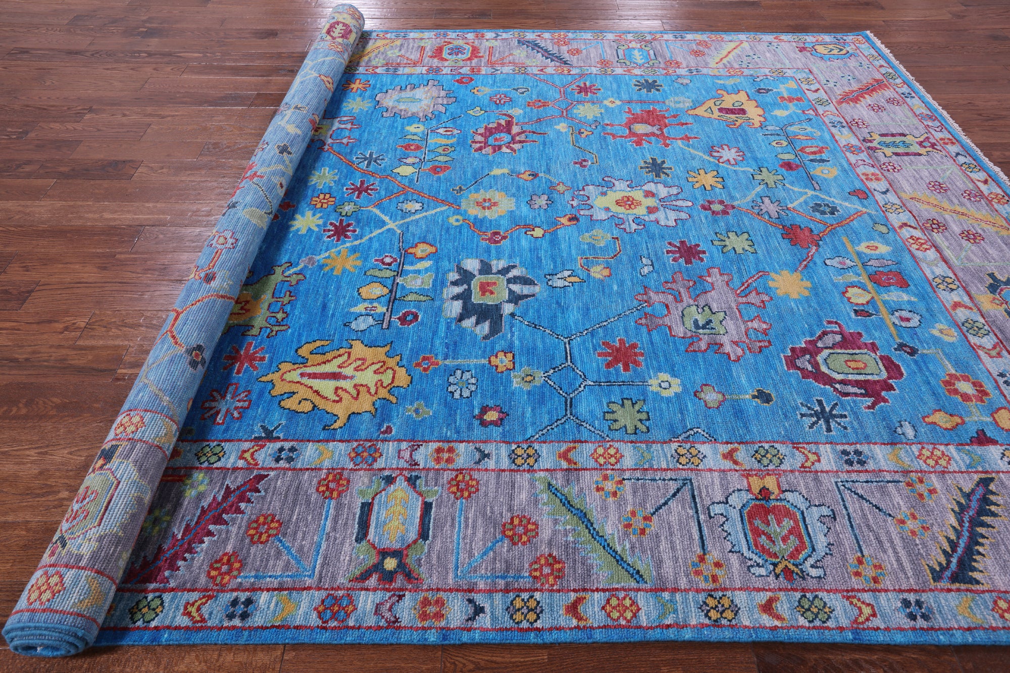 Blue Turkish Oushak Hand Knotted Wool Rug - 9' 1" X 12' 1" - Golden Nile
