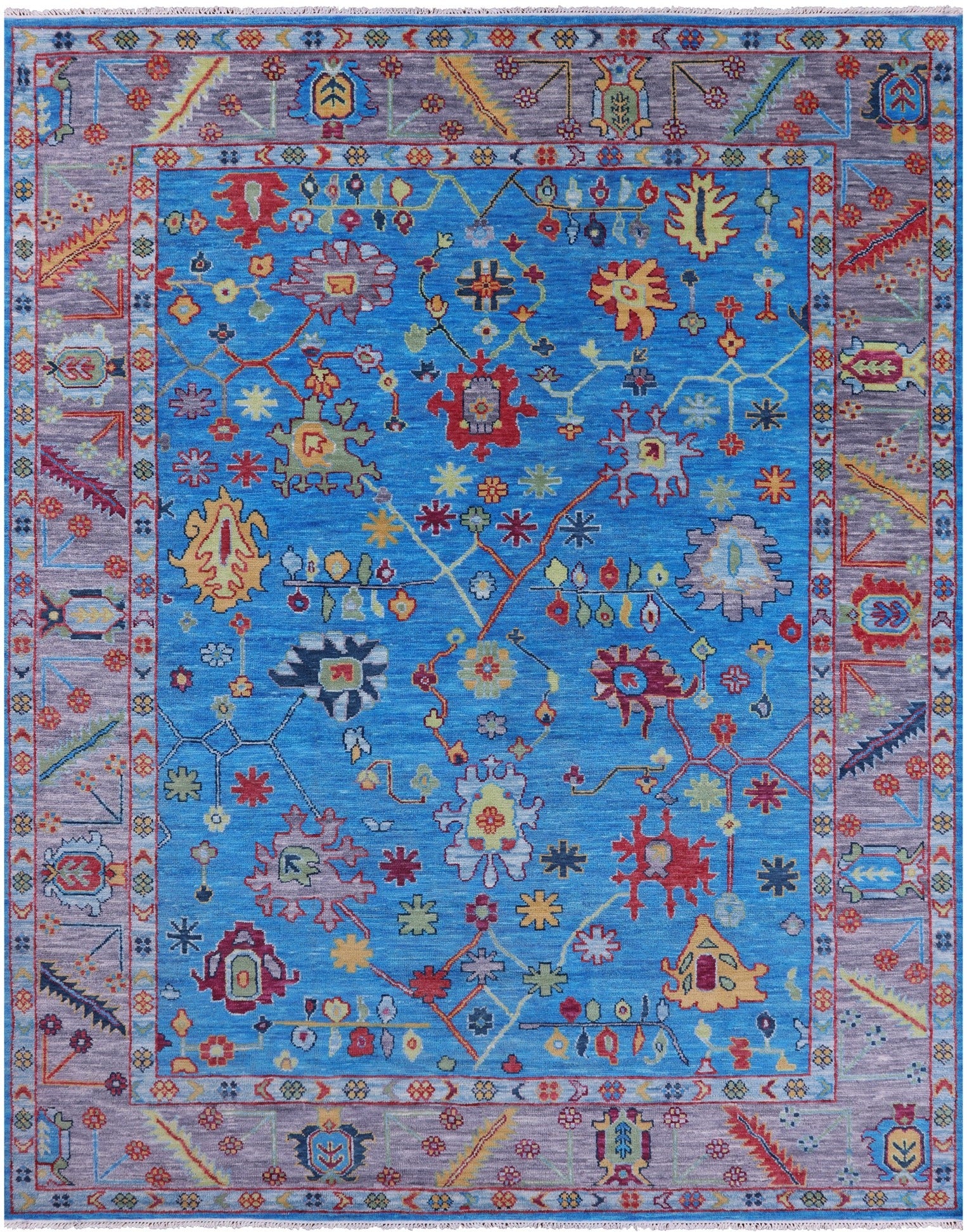 Blue Turkish Oushak Hand Knotted Wool Rug - 9' 1" X 12' 1" - Golden Nile