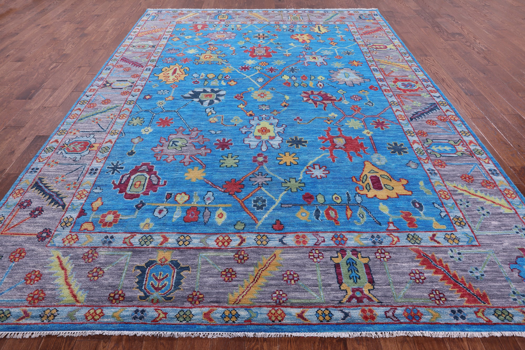 Blue Turkish Oushak Hand Knotted Wool Rug - 9' 1" X 12' 1" - Golden Nile