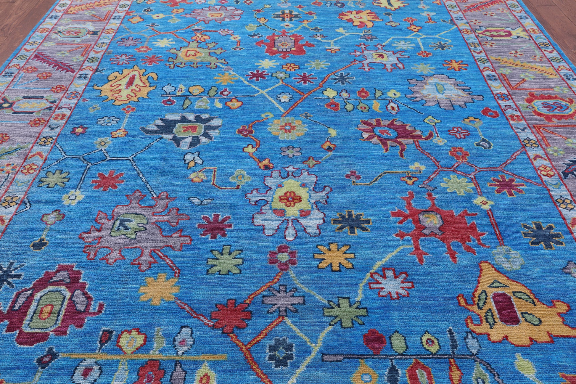 Blue Turkish Oushak Hand Knotted Wool Rug - 9' 1" X 12' 1" - Golden Nile