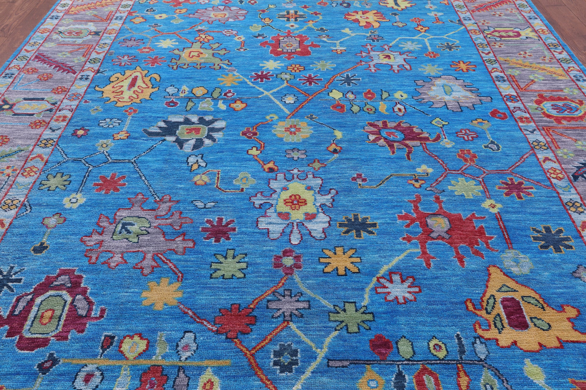 Blue Turkish Oushak Hand Knotted Wool Rug - 9' 1" X 12' 1" - Golden Nile