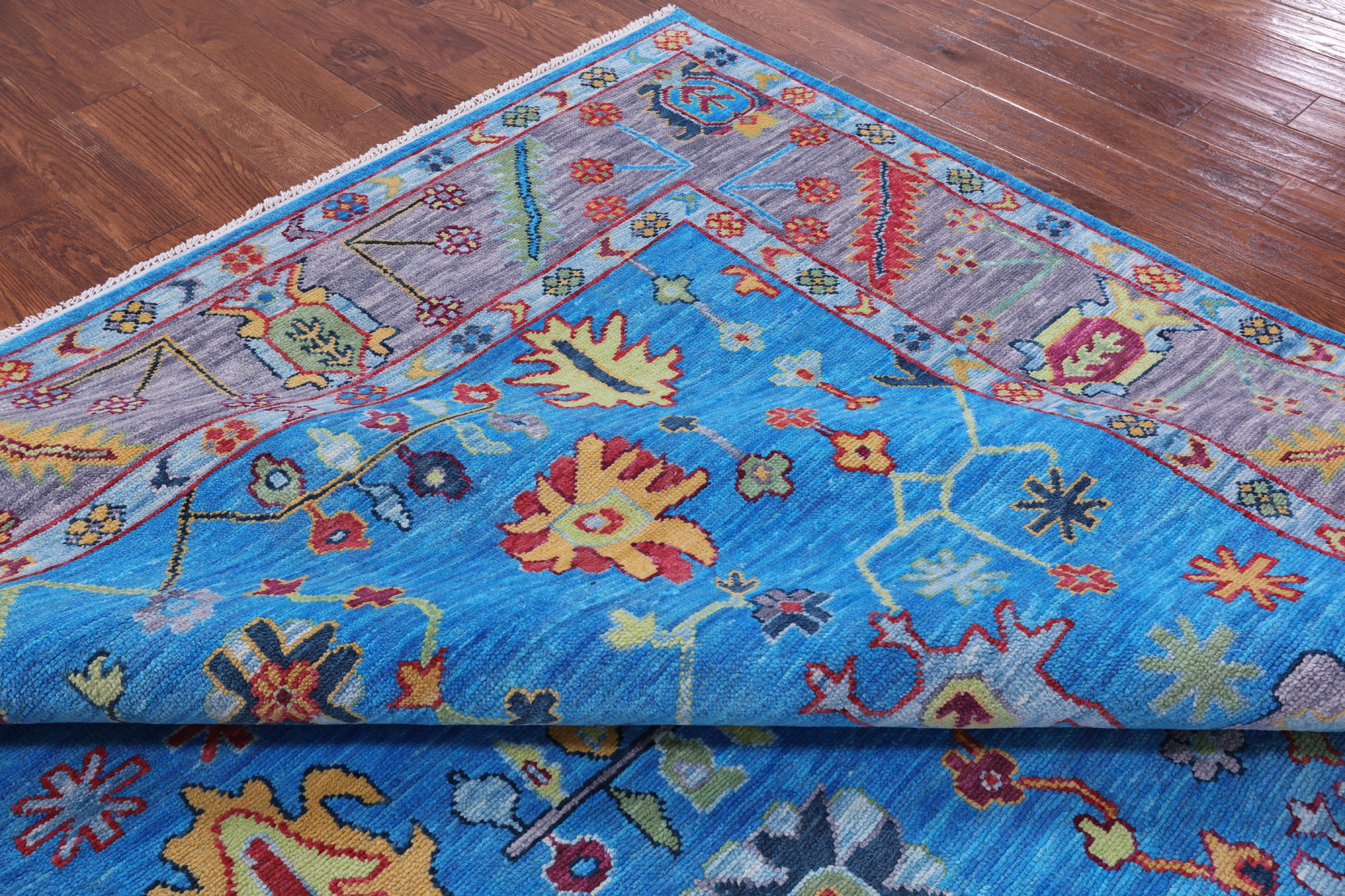 Blue Turkish Oushak Hand Knotted Wool Rug - 9' 1" X 12' 1" - Golden Nile
