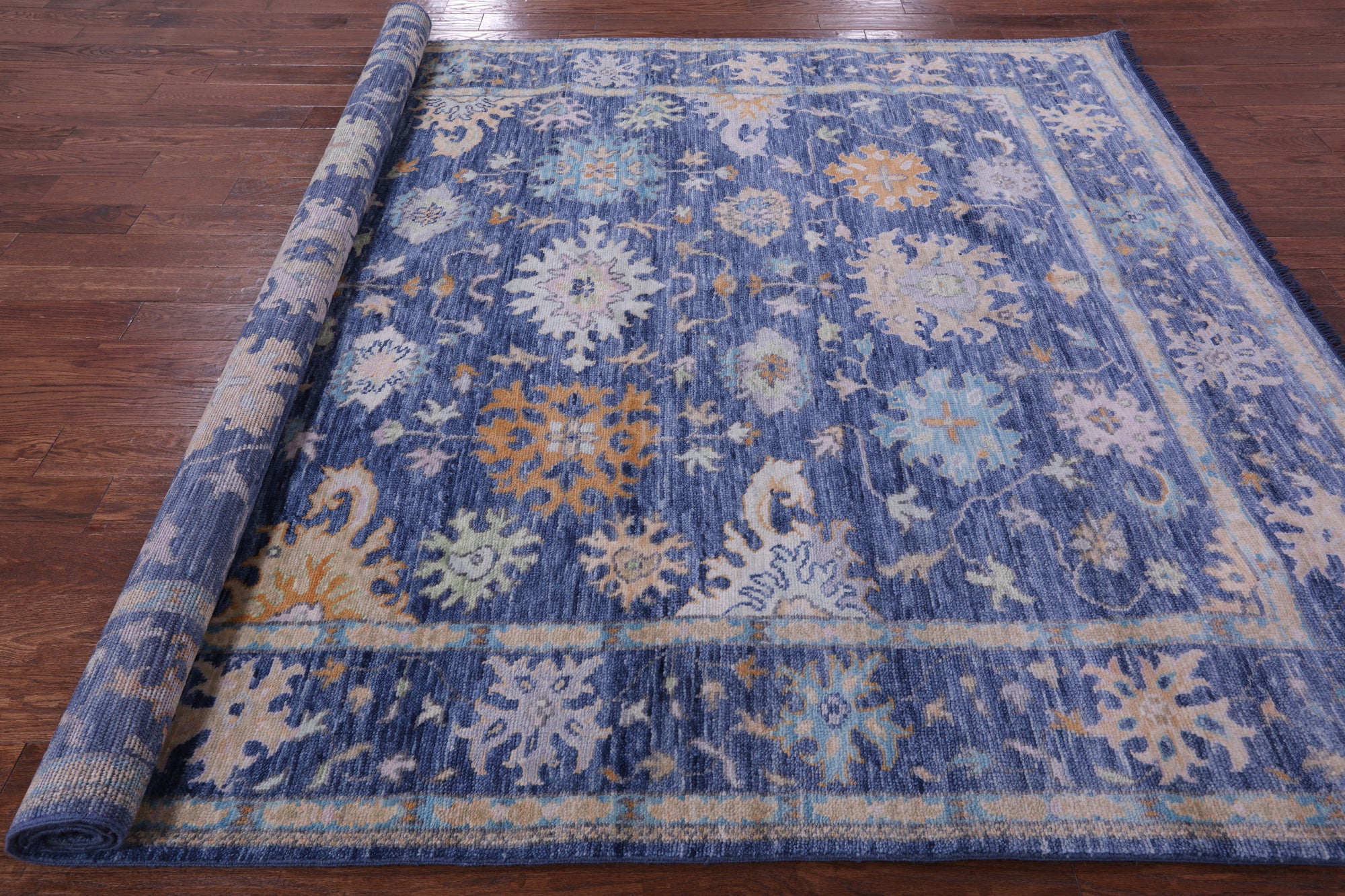 Blue Turkish Oushak Hand Knotted Wool Rug - 8' 3" X 10' 0" - Golden Nile