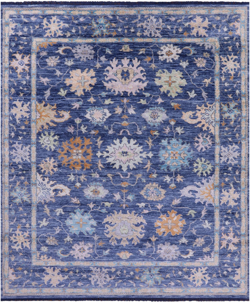 Blue Turkish Oushak Hand Knotted Wool Rug - 8' 3" X 10' 0" - Golden Nile