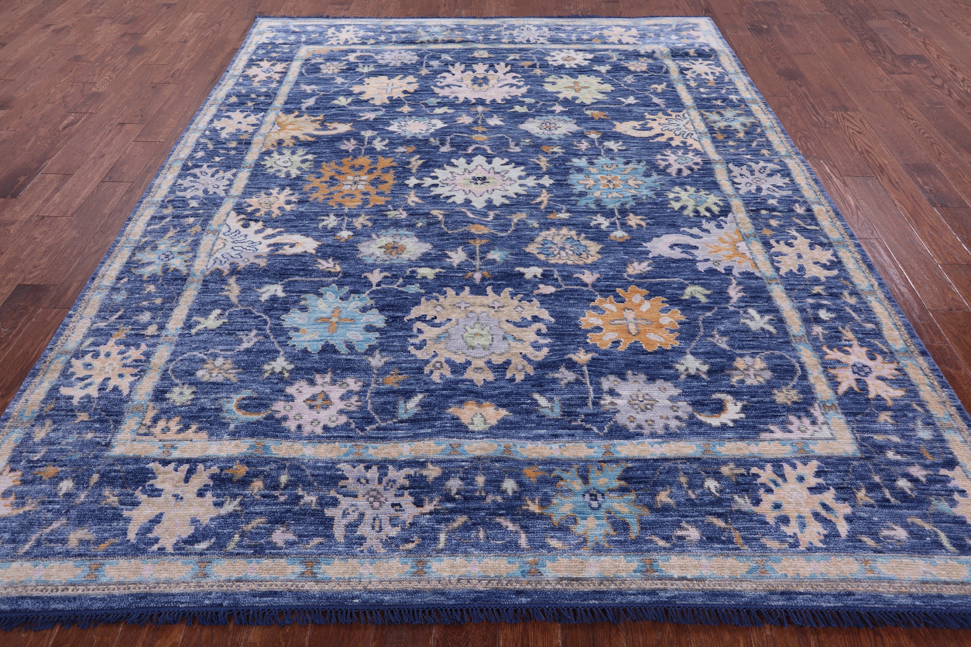 Blue Turkish Oushak Hand Knotted Wool Rug - 8' 3" X 10' 0" - Golden Nile