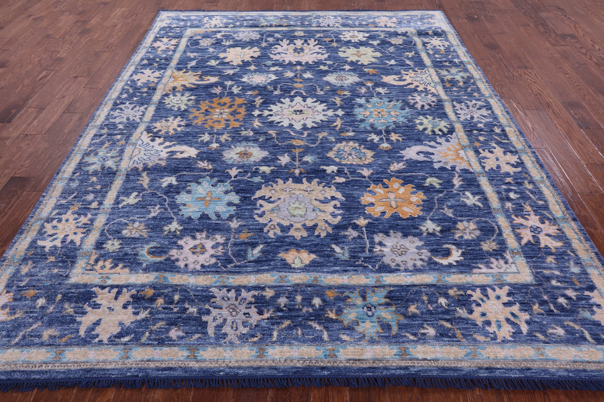 Blue Turkish Oushak Hand Knotted Wool Rug - 8' 3" X 10' 0" - Golden Nile