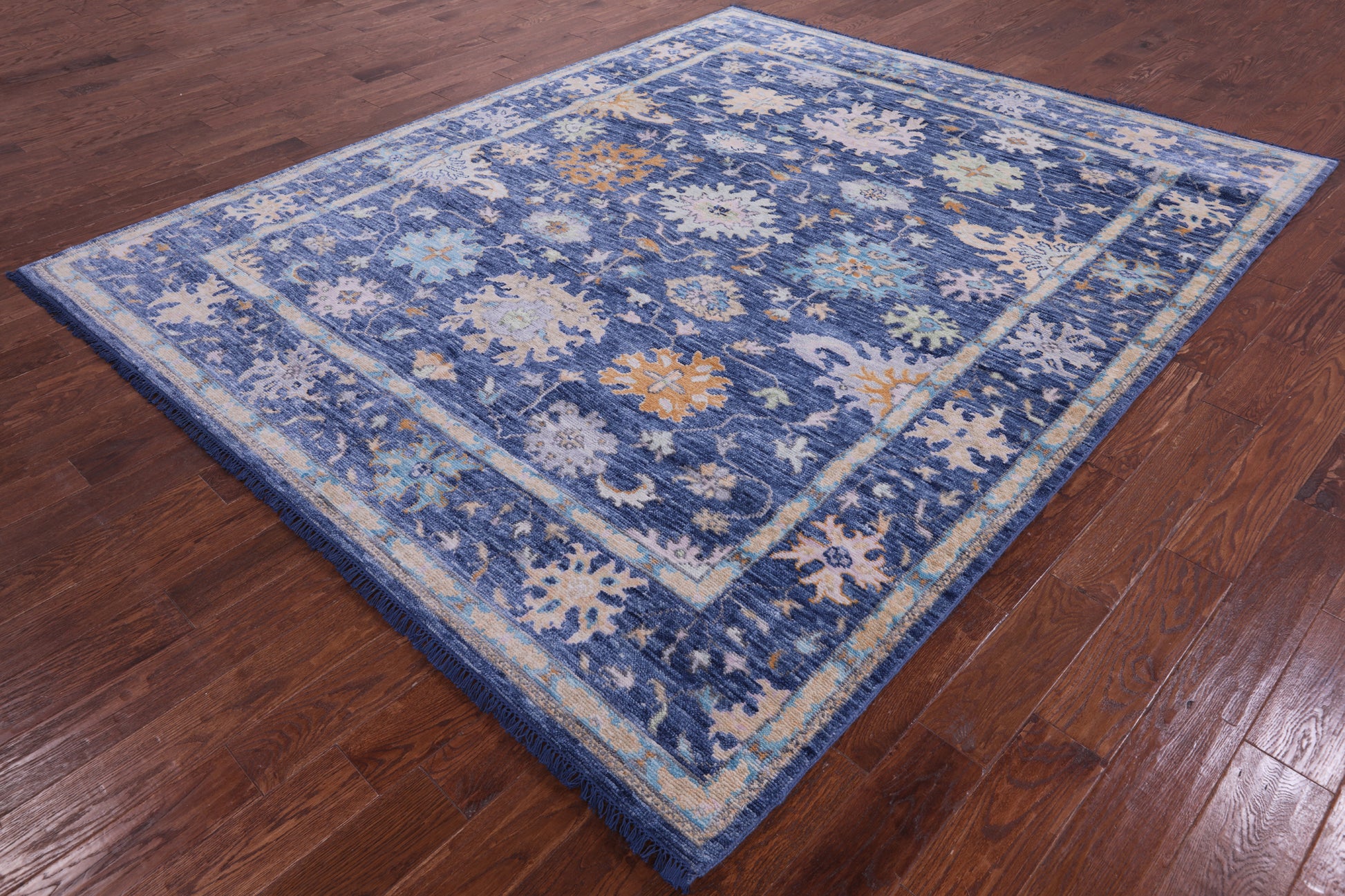 Blue Turkish Oushak Hand Knotted Wool Rug - 8' 3" X 10' 0" - Golden Nile