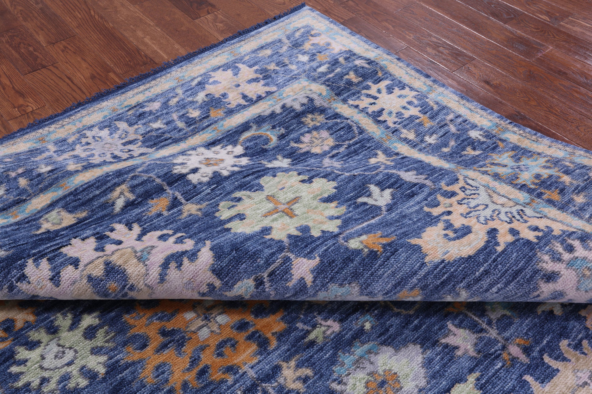 Blue Turkish Oushak Hand Knotted Wool Rug - 8' 3" X 10' 0" - Golden Nile