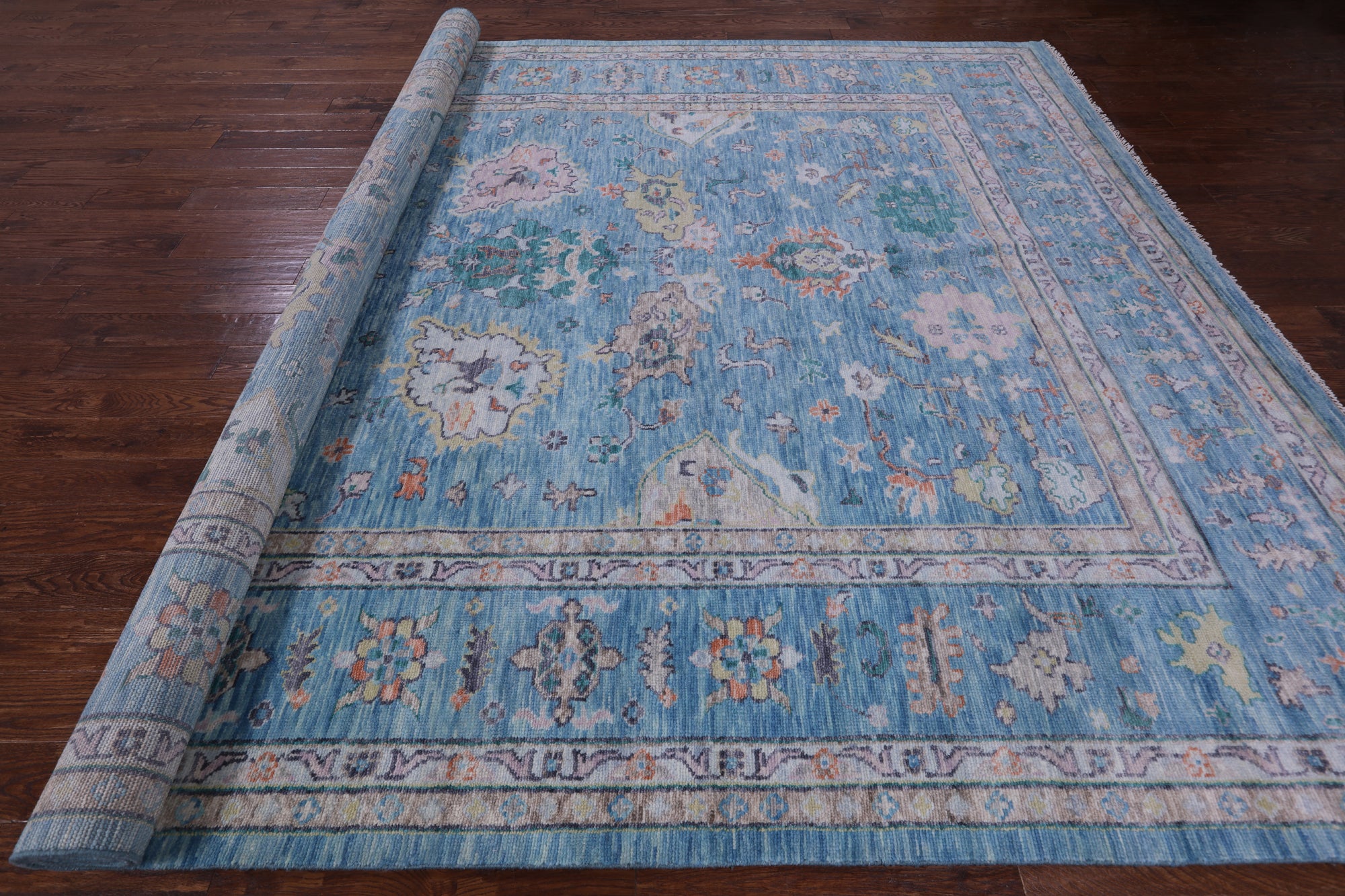 Blue Turkish Oushak Hand Knotted Wool Rug - 10' 3" X 14' 2" - Golden Nile