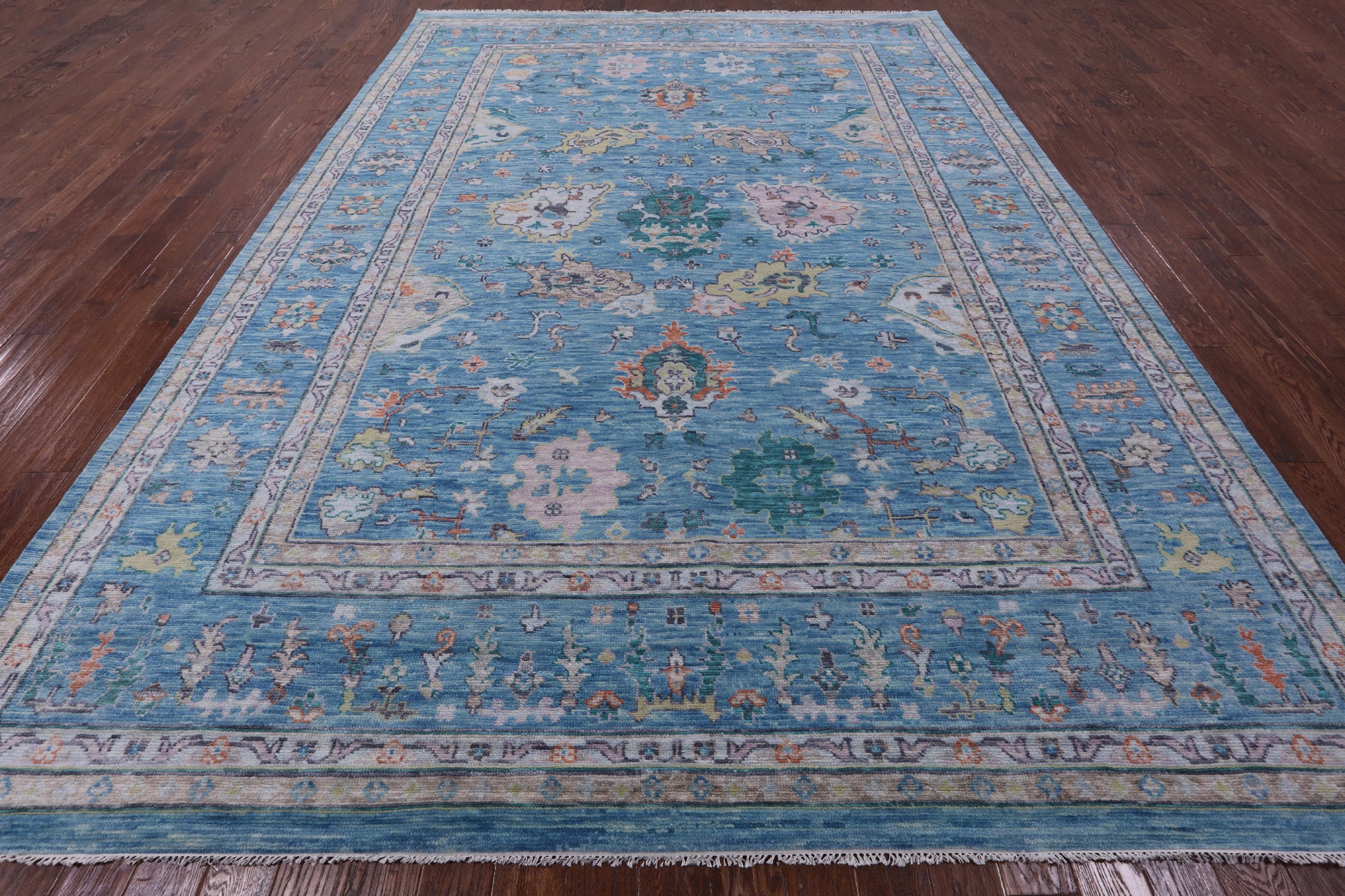 Blue Turkish Oushak Hand Knotted Wool Rug - 10' 3" X 14' 2" - Golden Nile