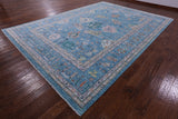 Blue Turkish Oushak Hand Knotted Wool Rug - 10' 3" X 14' 2" - Golden Nile