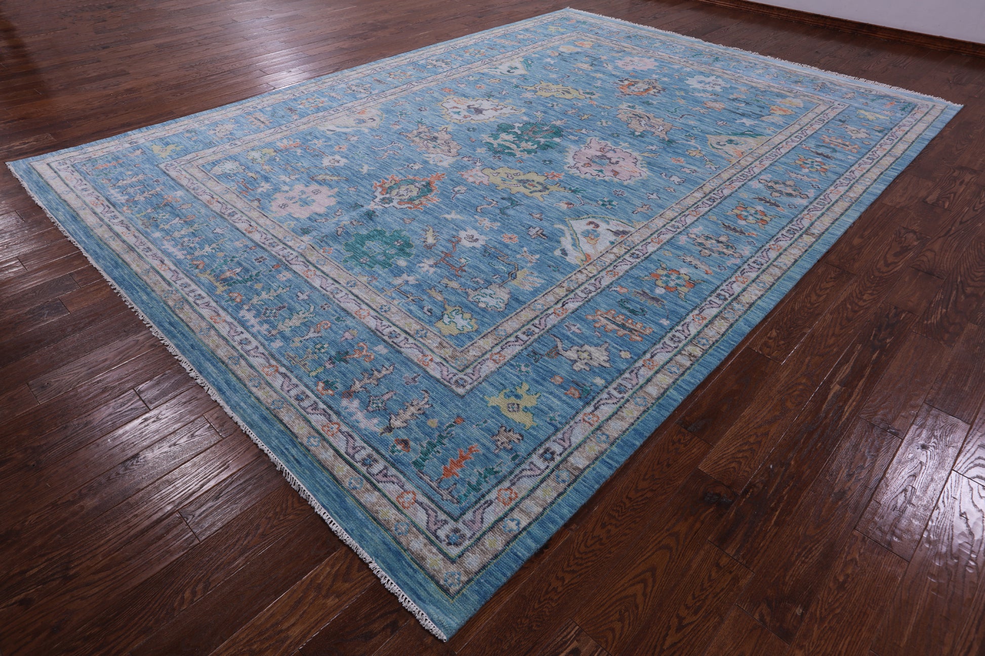 Blue Turkish Oushak Hand Knotted Wool Rug - 10' 3" X 14' 2" - Golden Nile