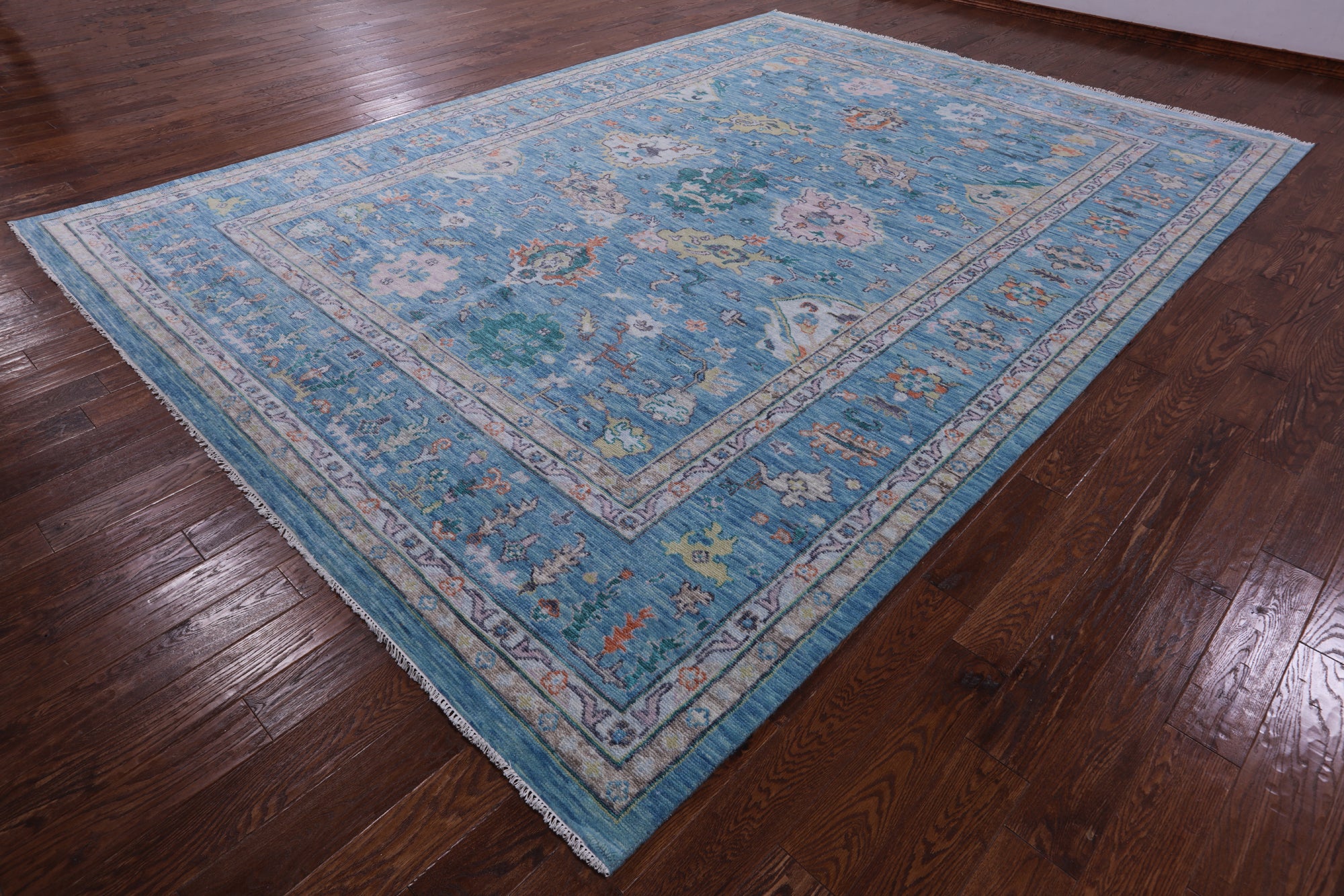 Blue Turkish Oushak Hand Knotted Wool Rug - 10' 3" X 14' 2" - Golden Nile