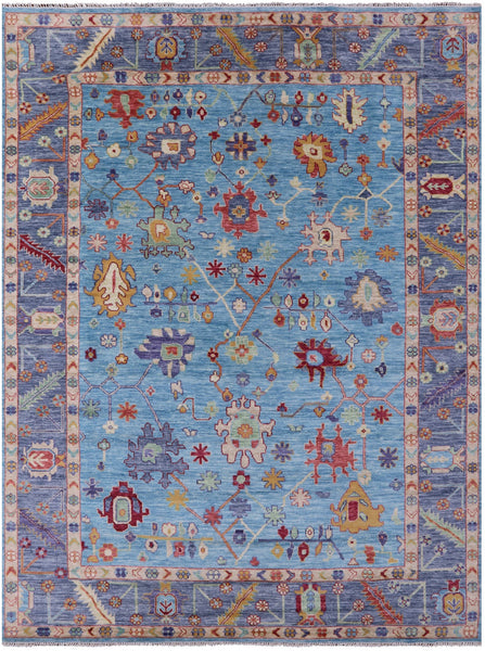 Blue Turkish Oushak Handmade Wool Rug - 10' 1" X 13' 9" - Golden Nile