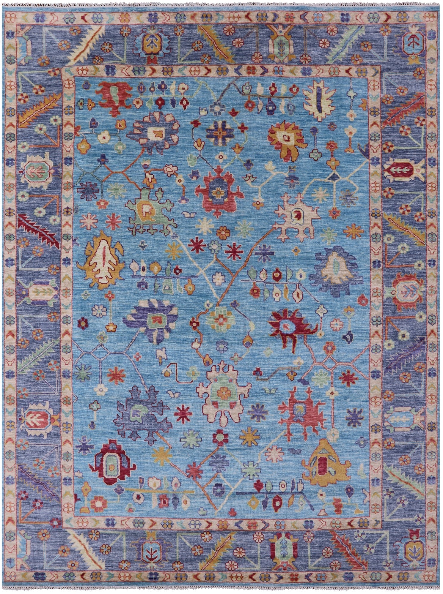 Blue Turkish Oushak Handmade Wool Rug - 10' 1" X 13' 9" - Golden Nile