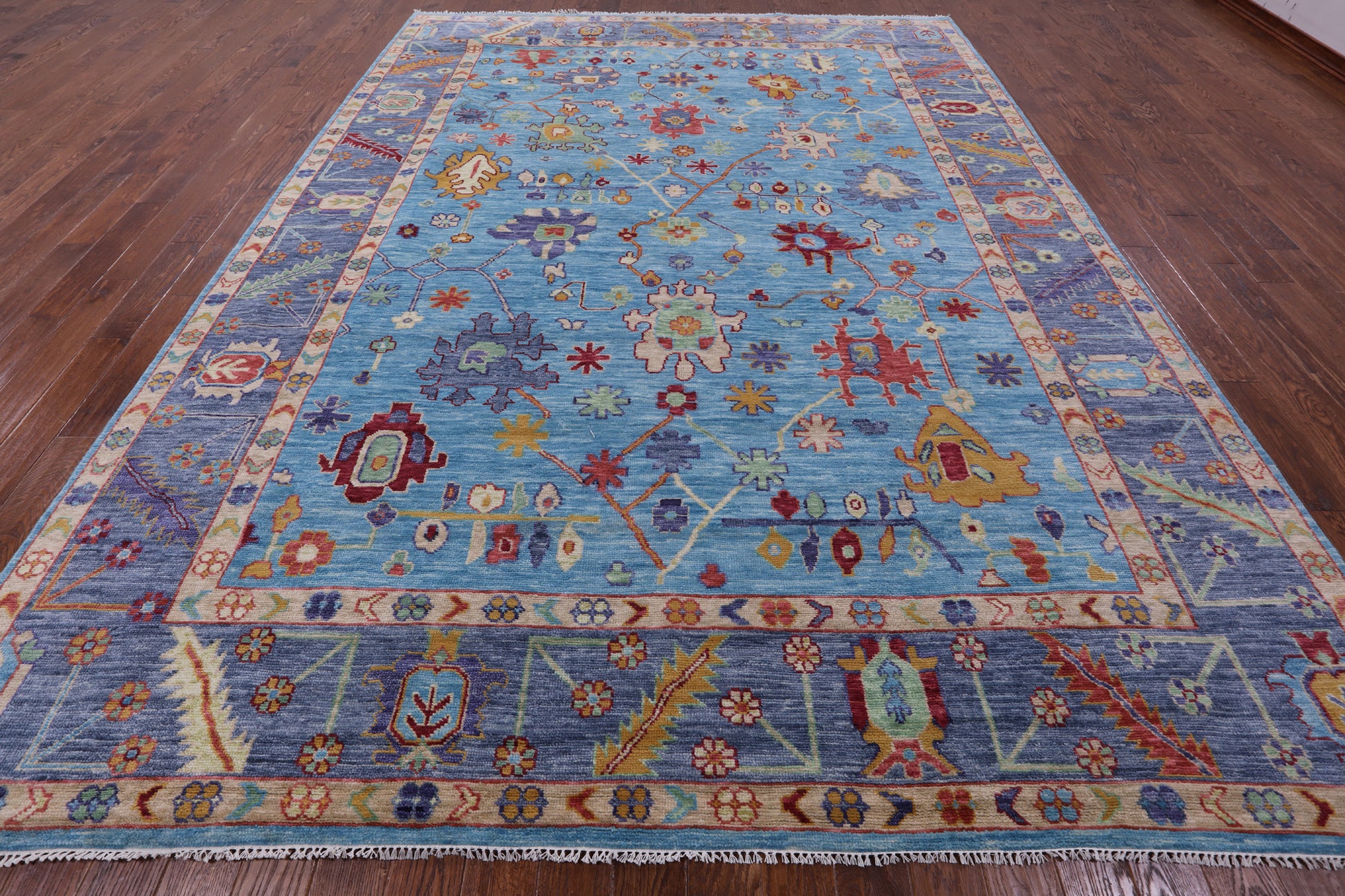 Blue Turkish Oushak Handmade Wool Rug - 10' 1" X 13' 9" - Golden Nile