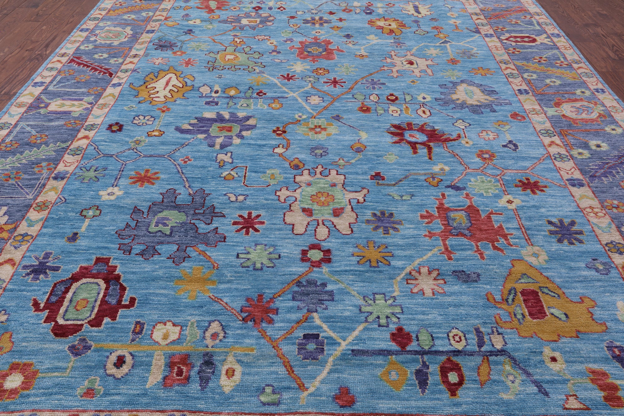 Blue Turkish Oushak Handmade Wool Rug - 10' 1" X 13' 9" - Golden Nile
