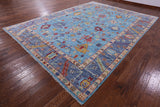 Blue Turkish Oushak Handmade Wool Rug - 10' 1" X 13' 9" - Golden Nile