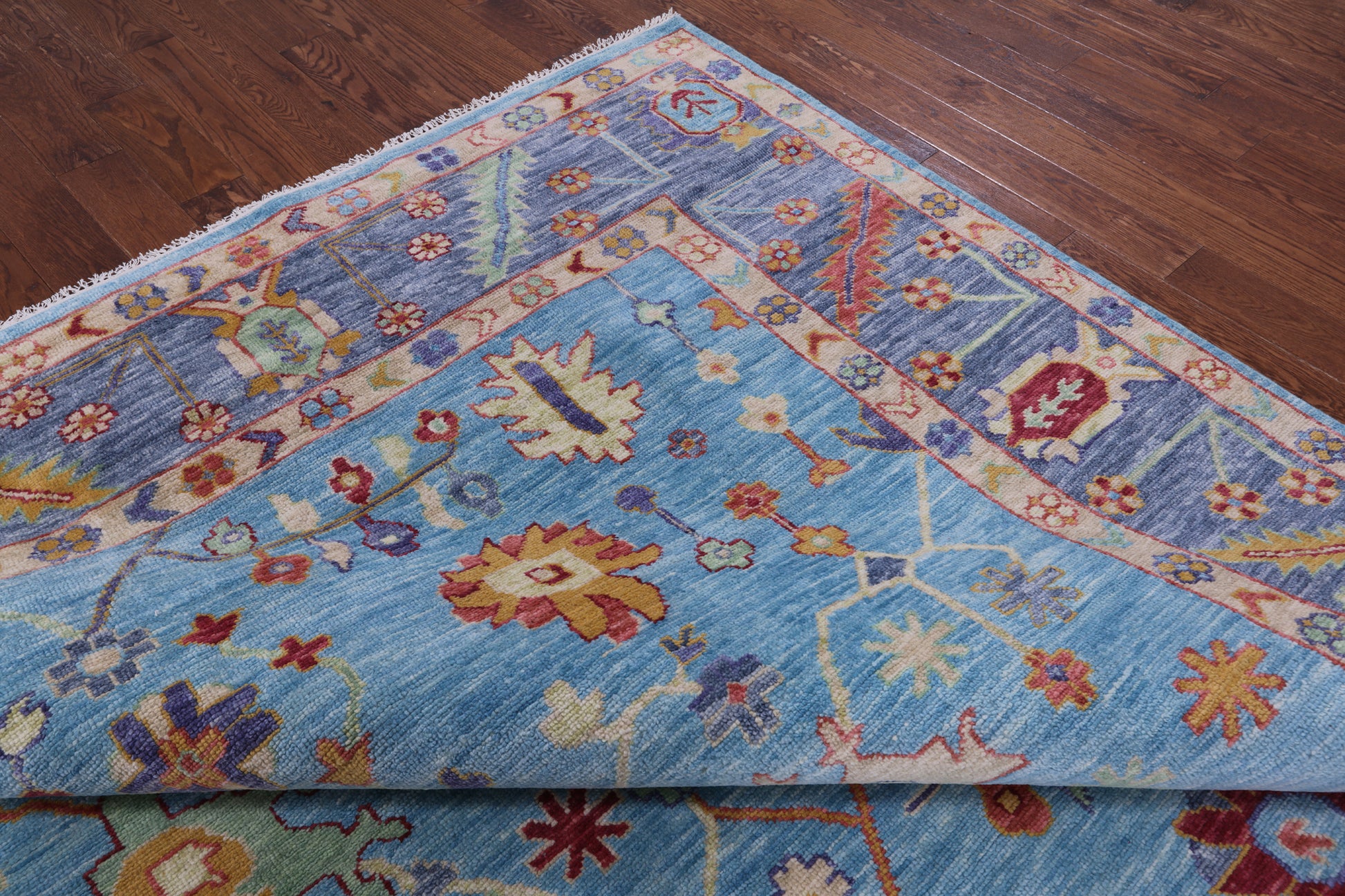 Blue Turkish Oushak Handmade Wool Rug - 10' 1" X 13' 9" - Golden Nile