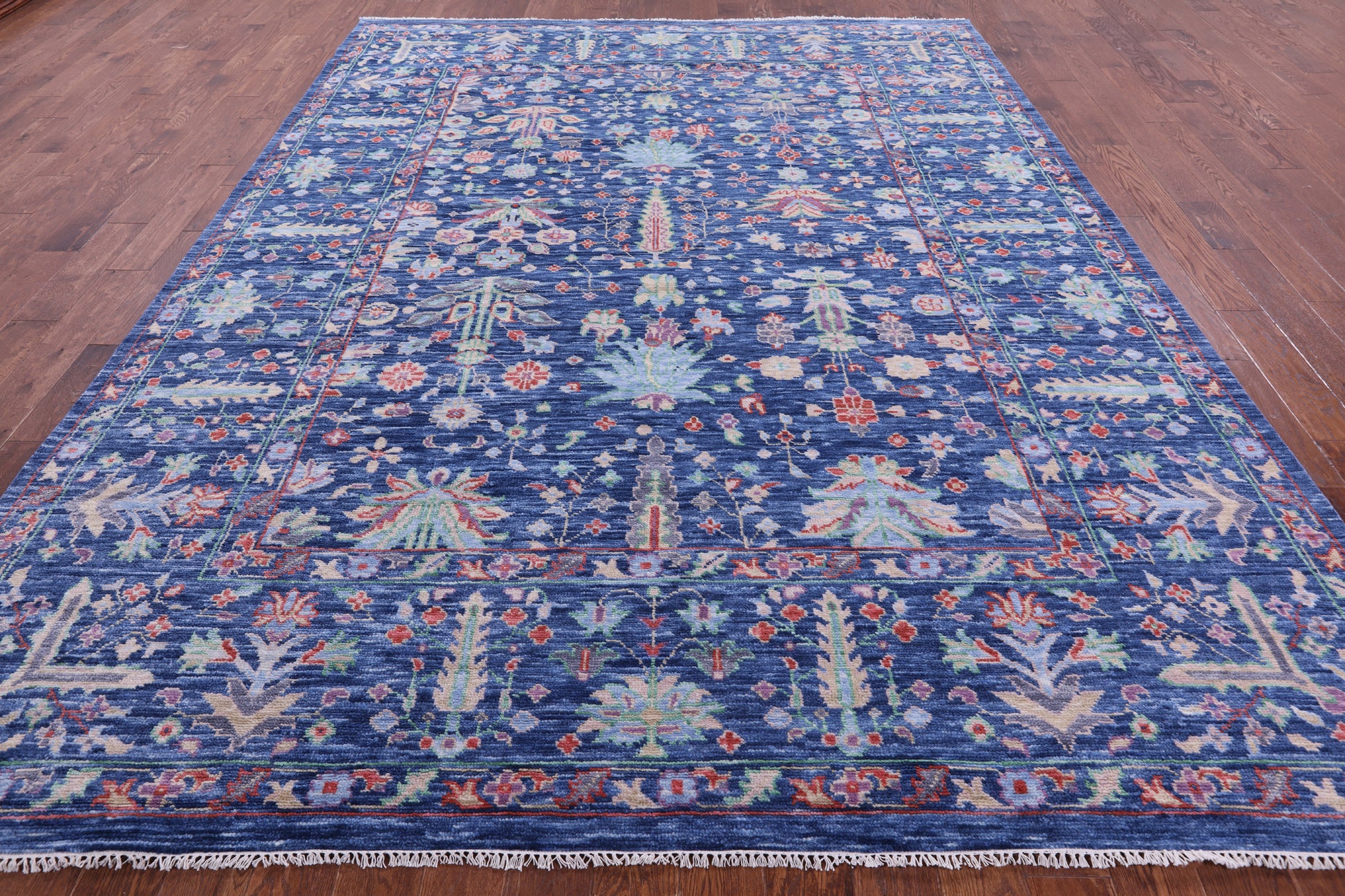 Blue Turkish Oushak Hand Knotted Wool Rug - 9' 0" X 11' 11" - Golden Nile