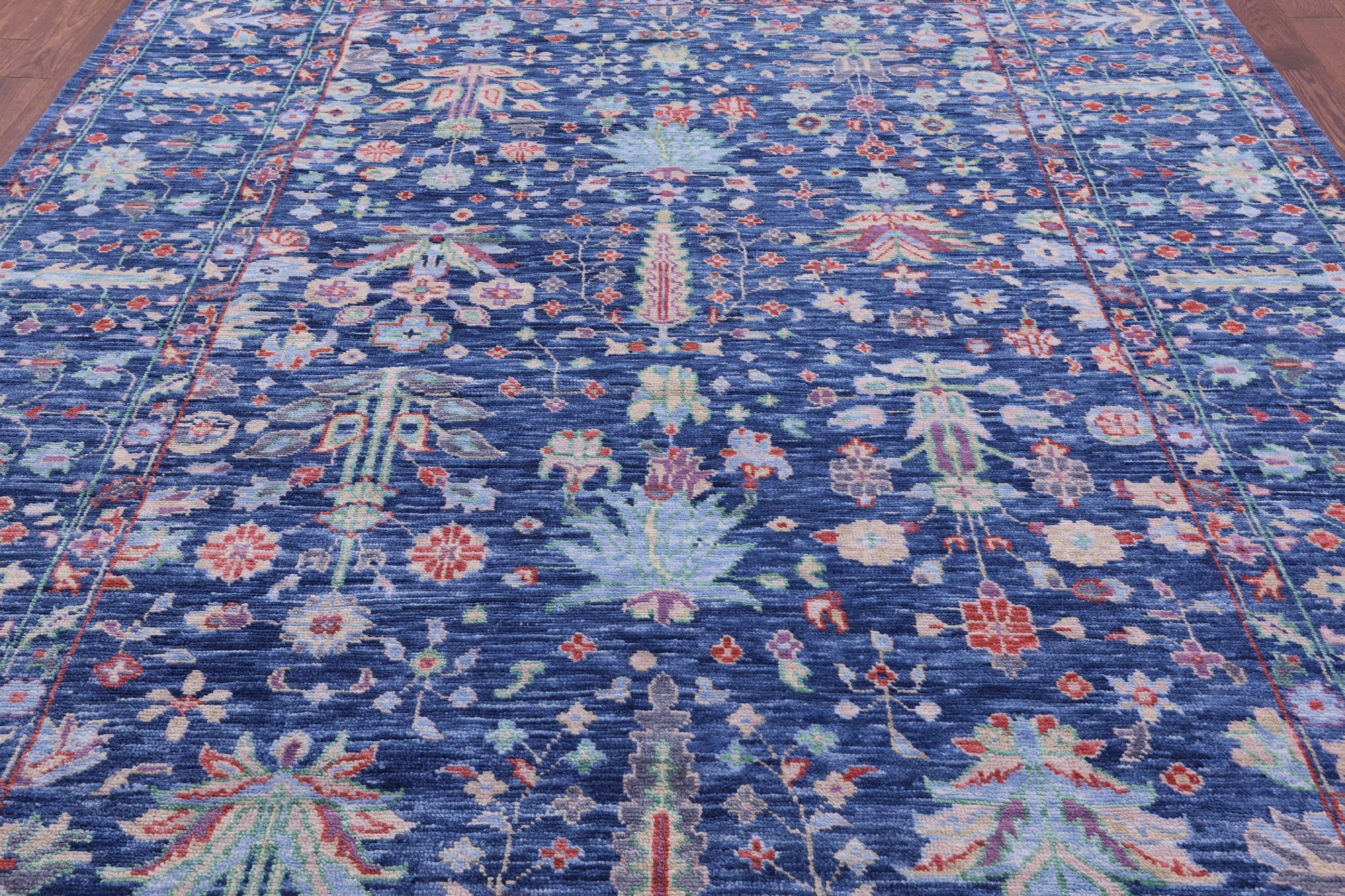 Blue Turkish Oushak Hand Knotted Wool Rug - 9' 0" X 11' 11" - Golden Nile