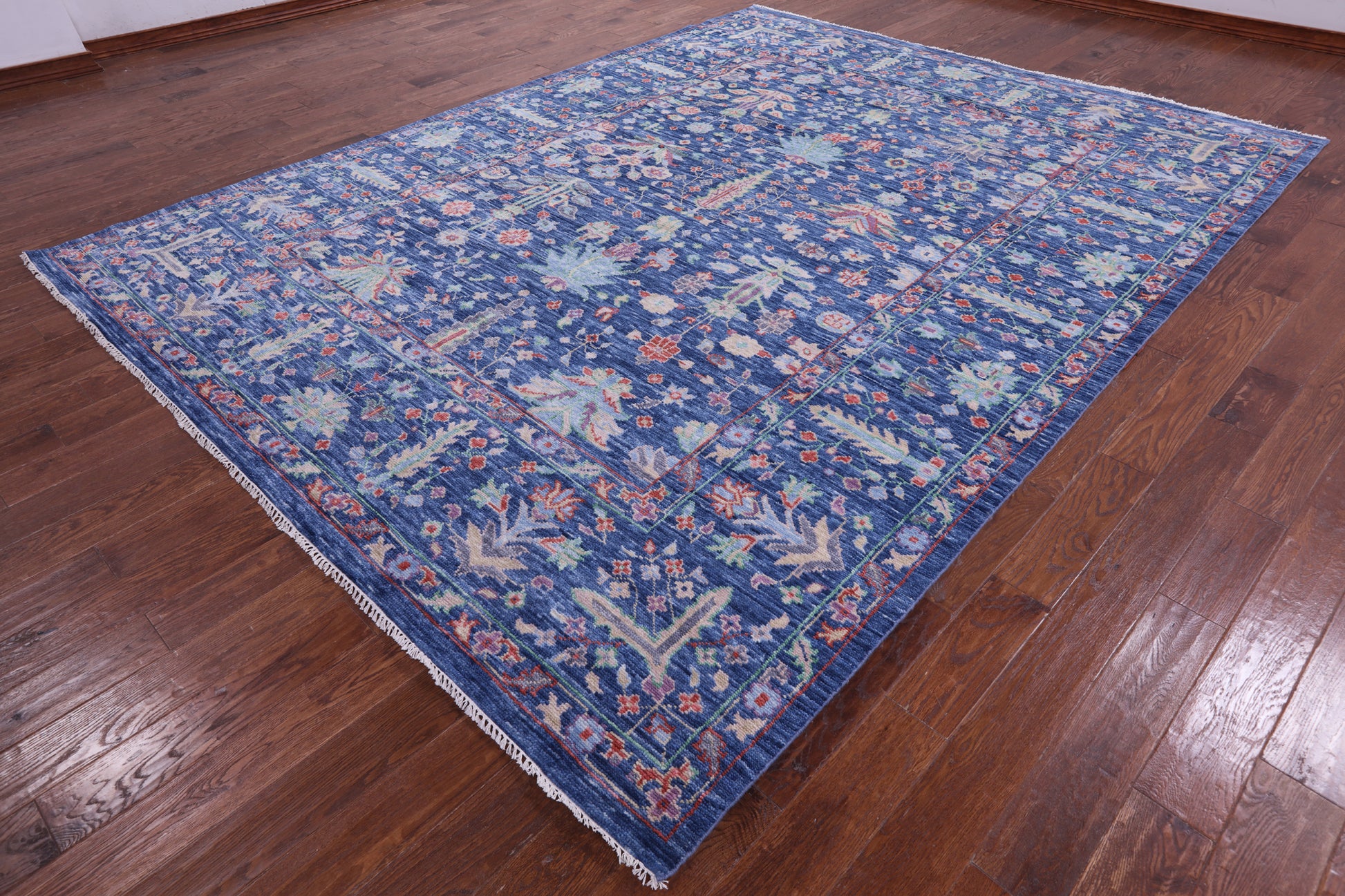 Blue Turkish Oushak Hand Knotted Wool Rug - 9' 0" X 11' 11" - Golden Nile